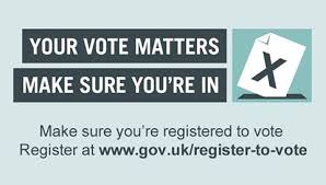 Your vote matters make sure you're in. Make sure you're registered to vote. Register at www.gov.uk/register-to-votek