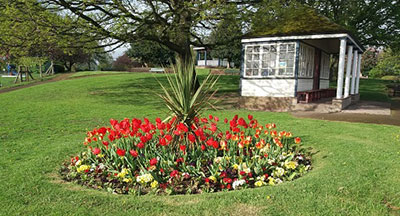 Flower bed and games hut Penrith Castle Park